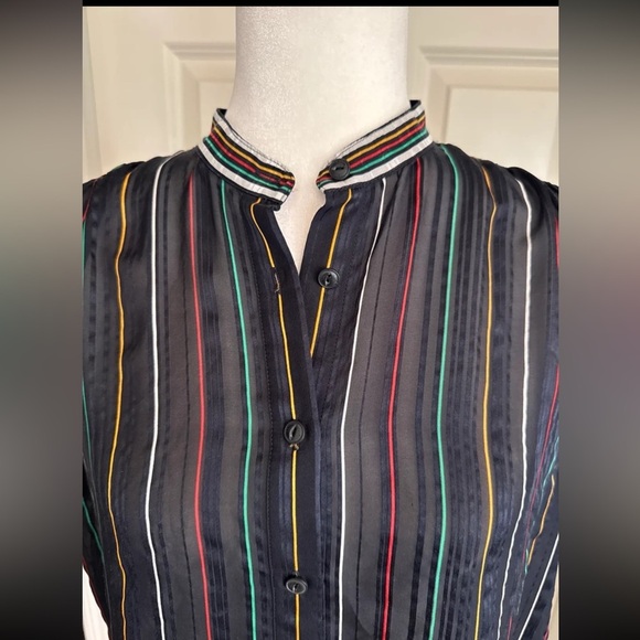 Rag & Bone Top Austin Black/Rainbow Striped 100% Silk Blouse
Size Medium - Picture 8 of 12